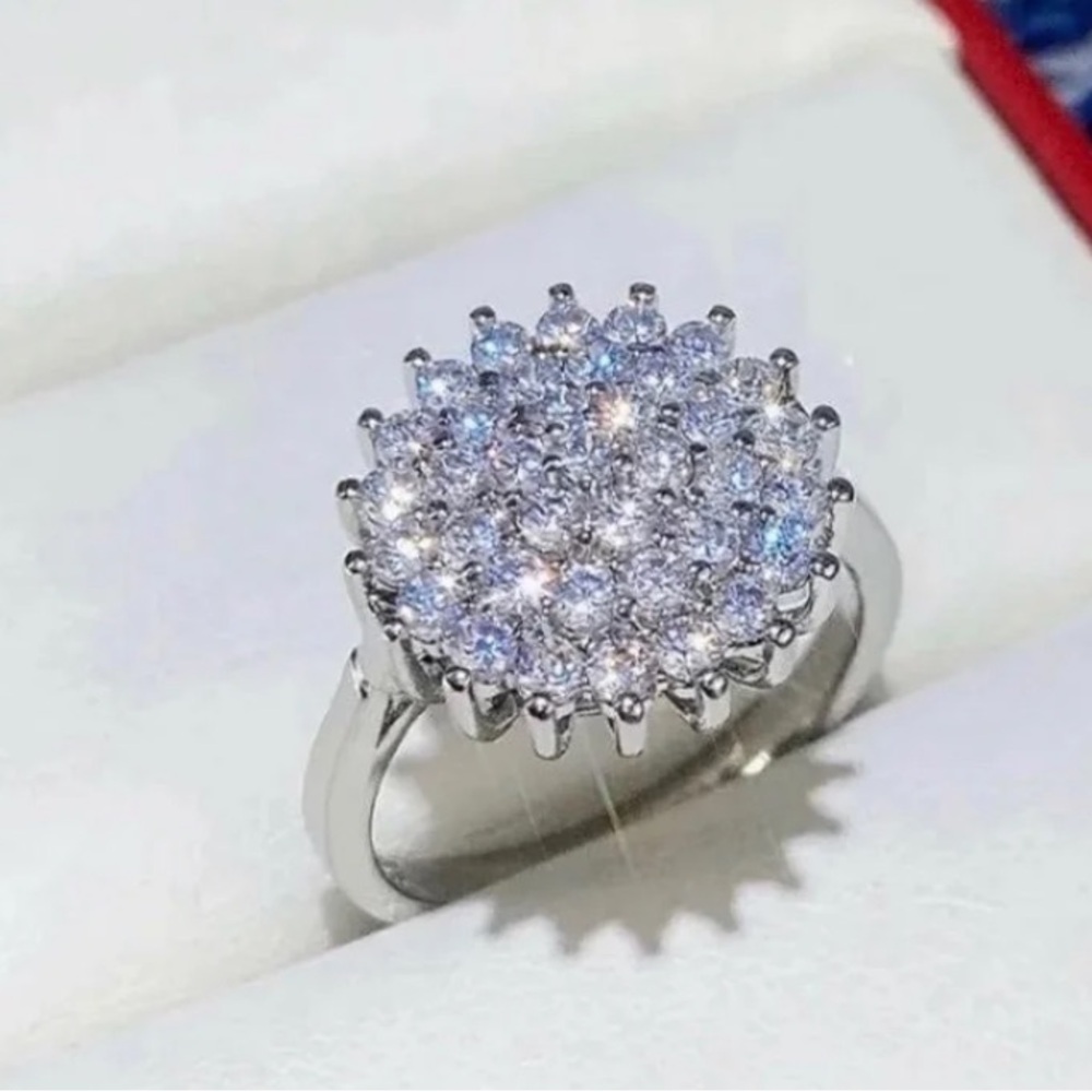14K White Gold Ring 3CT Halo Diamond Cluster Engagement Wedding Ring